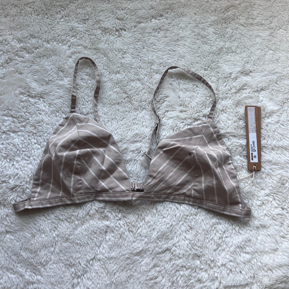 SKIMS Women's Cotton Poplin Bralette Stone‎ Stripe Beige TR-TRI-8425W Small NWT
